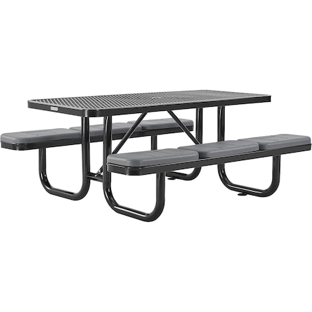 Global Industrial Rectangle Picnic Table W/ Seat Cushions, Black, Expanded Metal, 6 ft L 277152BKS